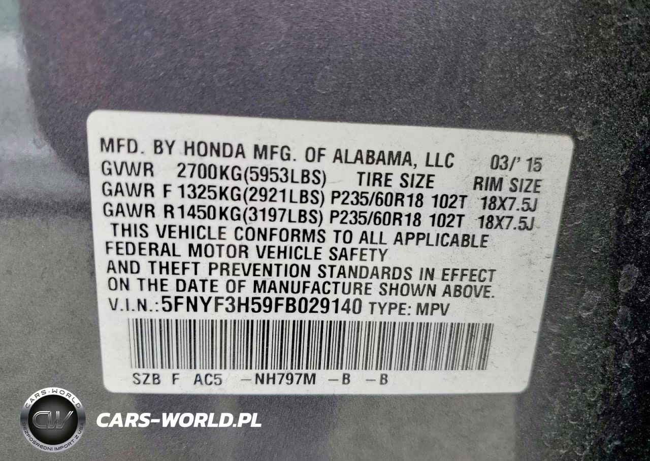 2015 Honda Pilot Exl VIN:5FNYF3H59FB029140 - 14