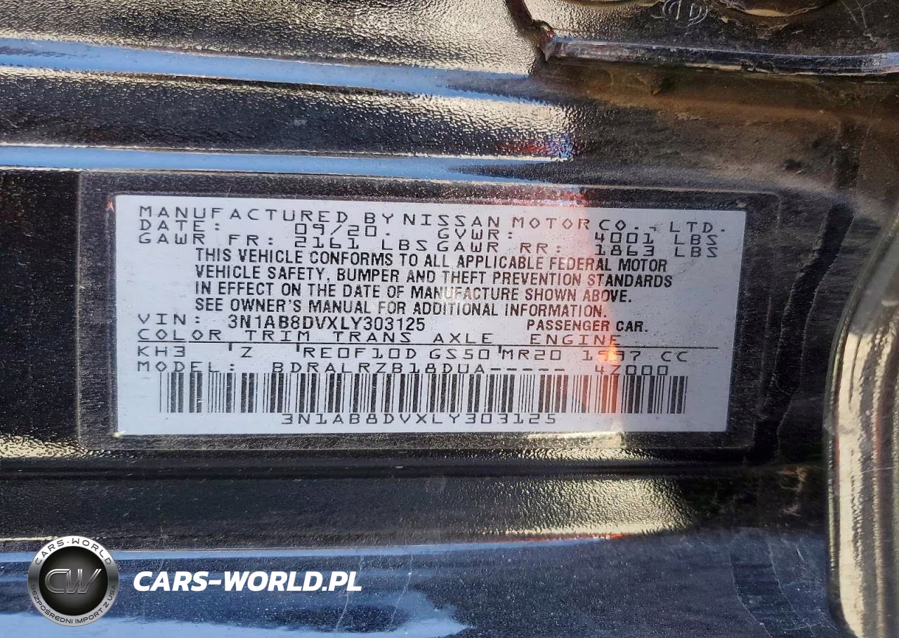 2020 Nissan Sentra Sr VIN:3N1AB8DVXLY303125 - 12