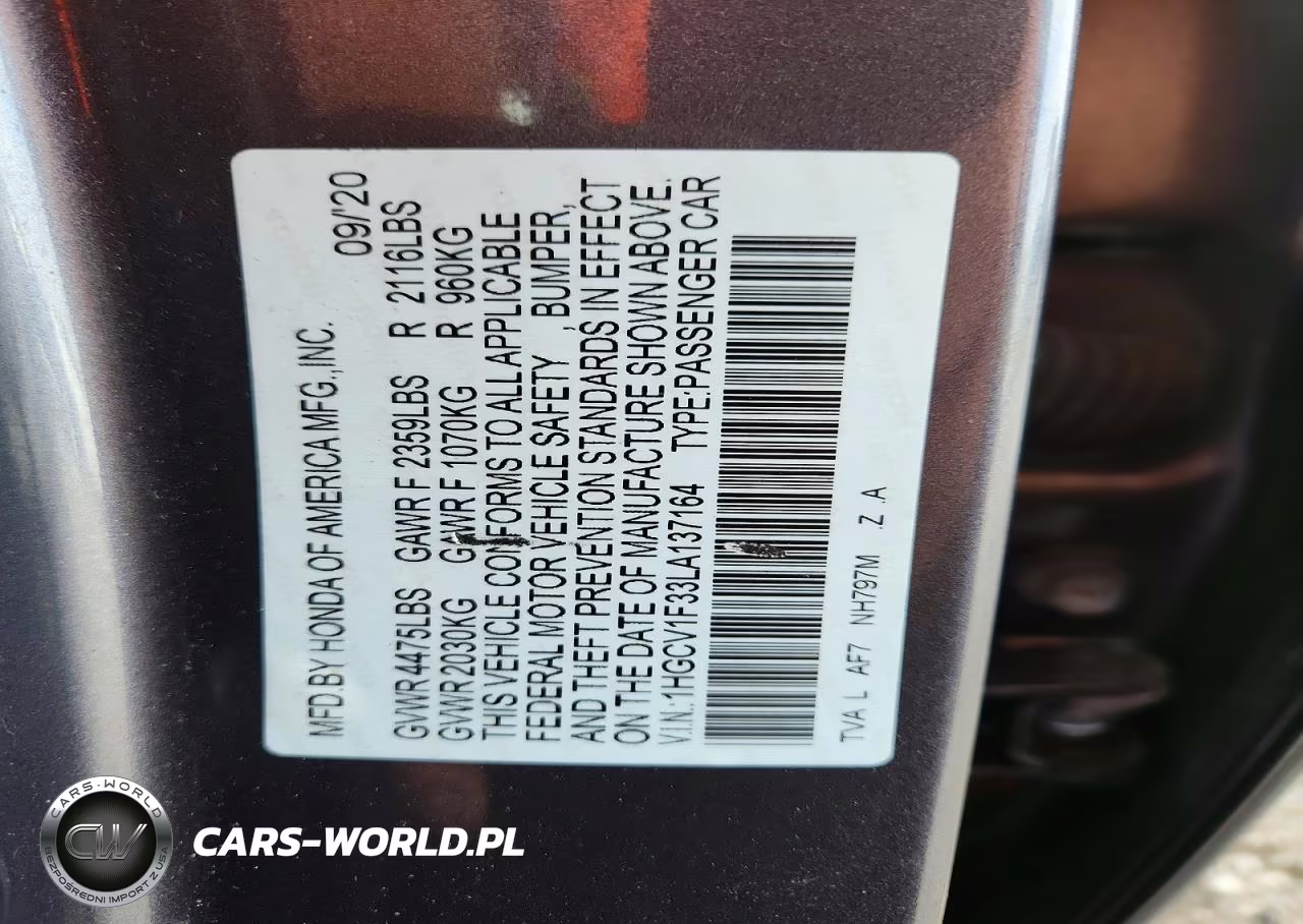 2020 Honda Accord VIN:1HGCV1F33LA137164 - 12