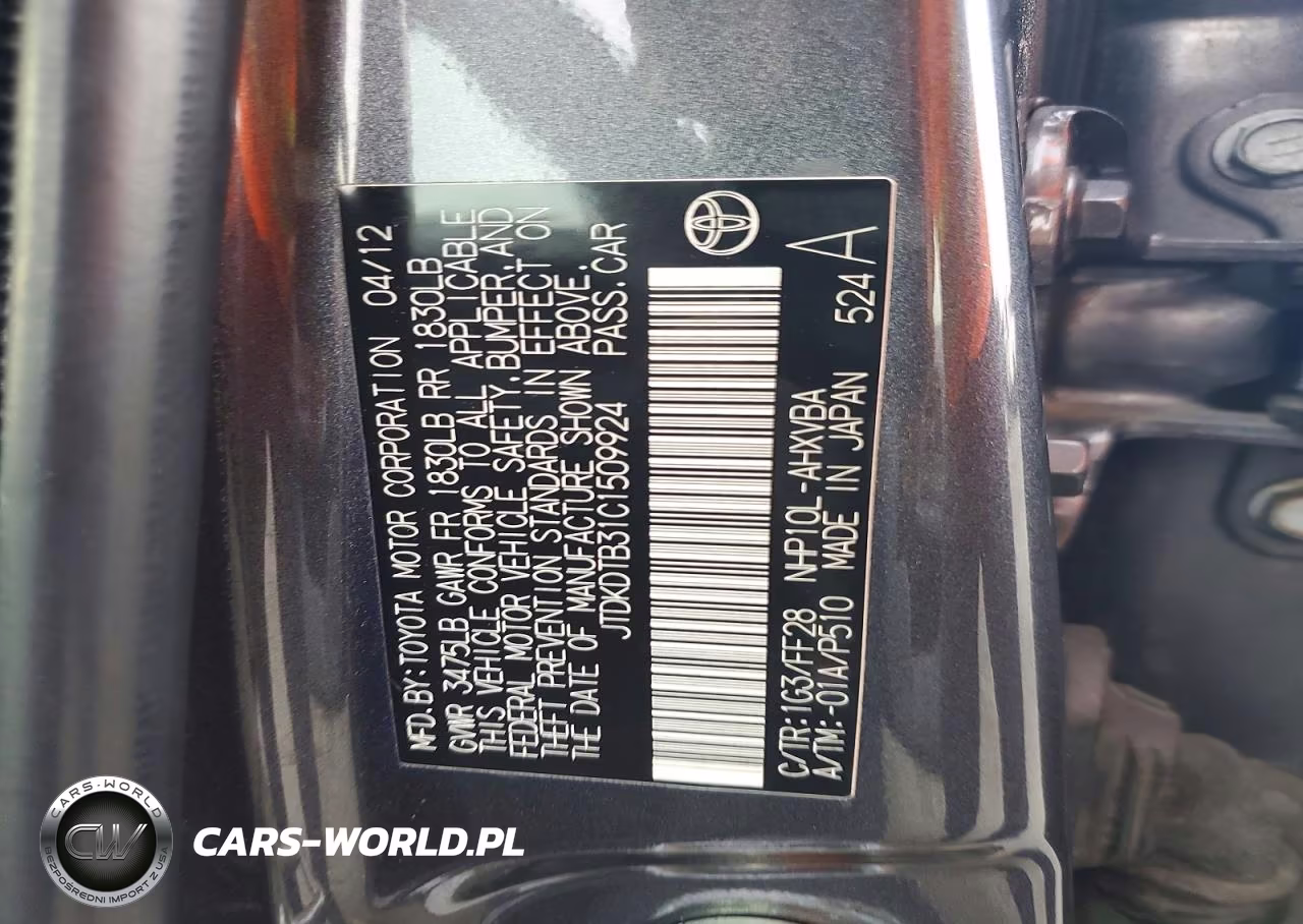 2012 Toyota Prius C Two VIN:JTDKDTB31C1509924 - 12