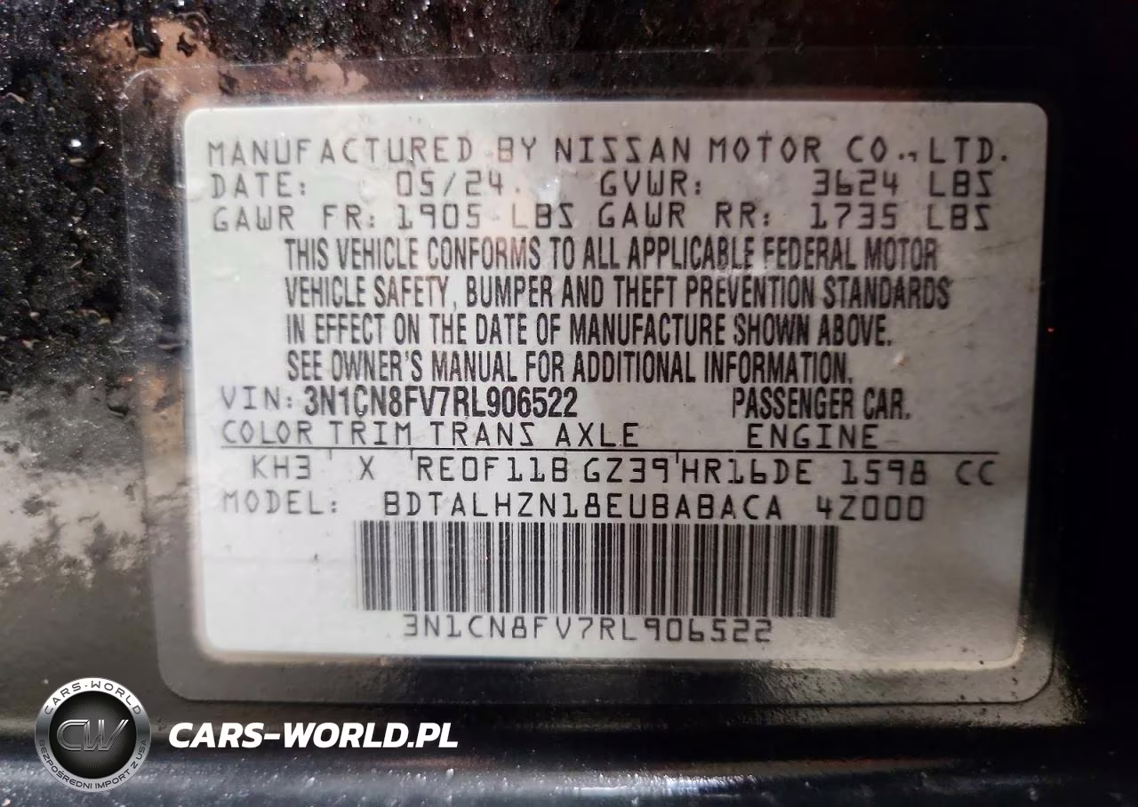 2024 Nissan Versa Sr VIN:3N1CN8FV7RL906522 - 12