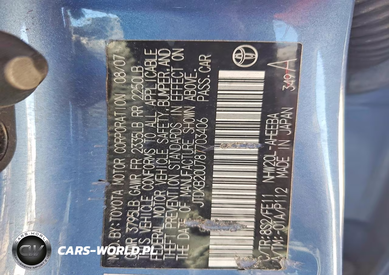2008 Toyota Prius Base VIN:JTDKB20U787703406 - 12