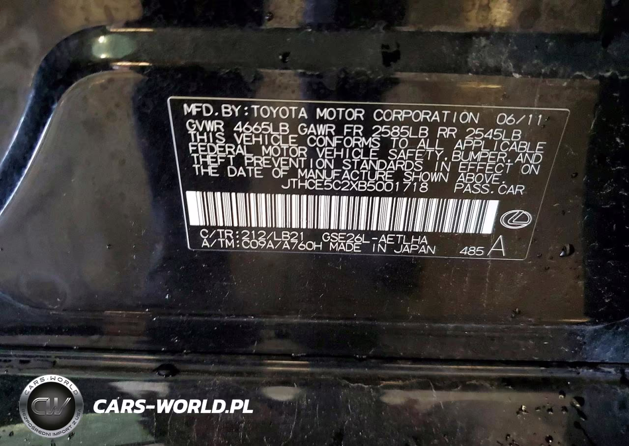 2011 Lexus Is 350 VIN:JTHCE5C2XB5001718 - 12
