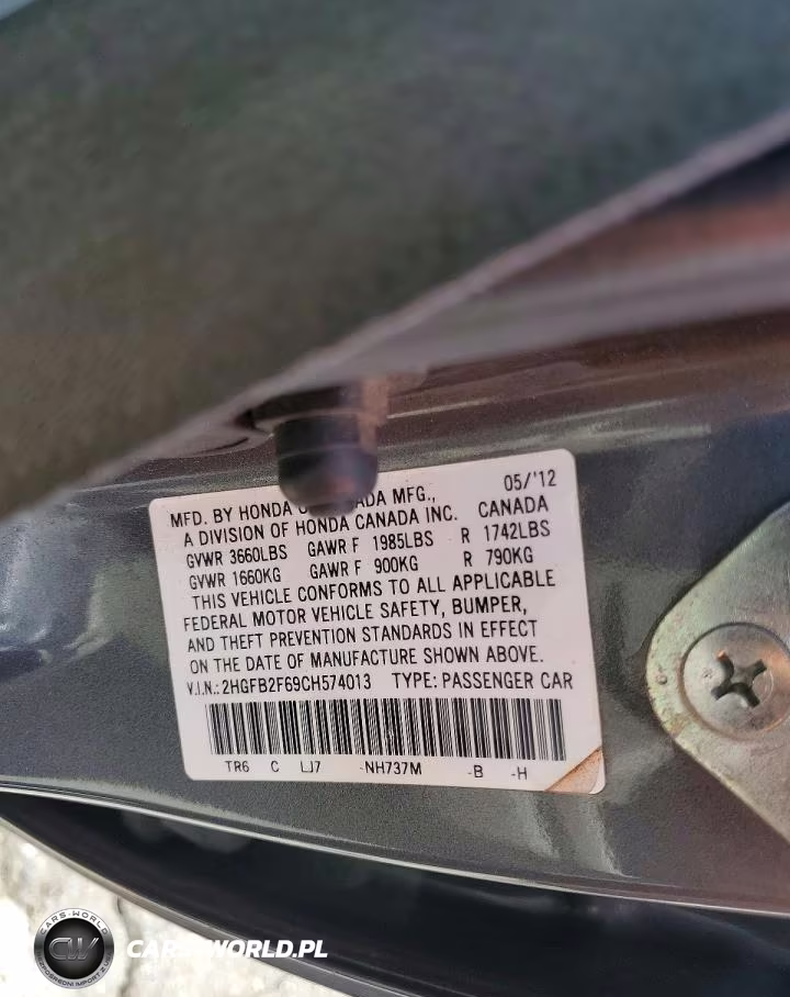 2012 Honda Civic Hf VIN:2HGFB2F69CH574013 - 12