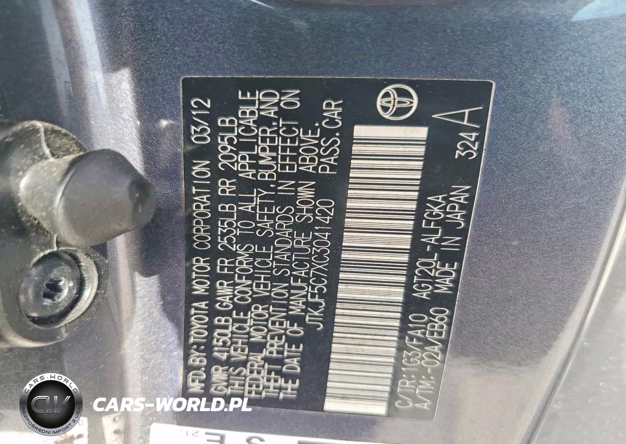 2012 Scion Tc Base VIN:JTKJF5C7XC3041420 - 12