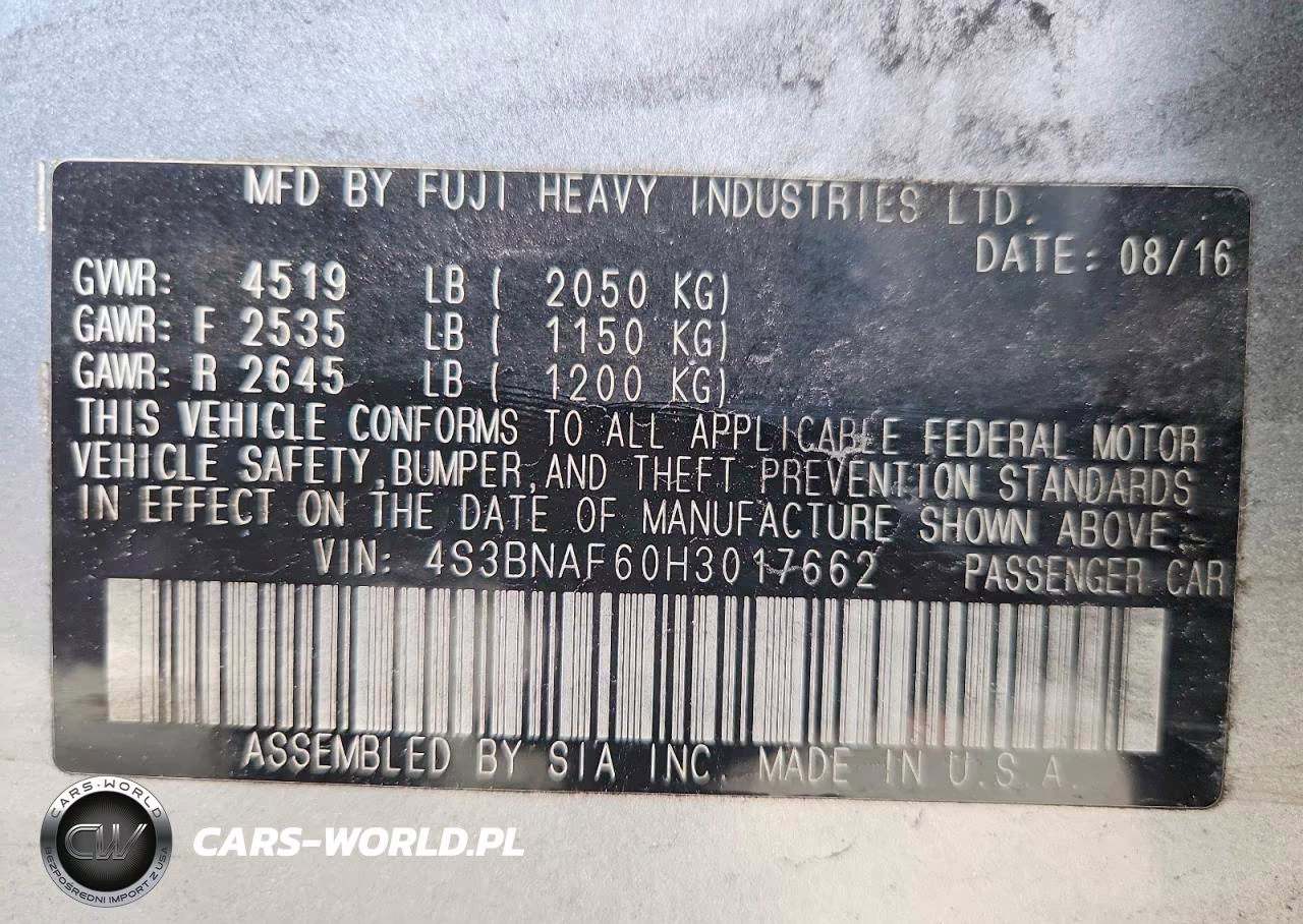 2017 Subaru Legacy 2.5I Premium VIN:4S3BNAF60H3017662 - 12