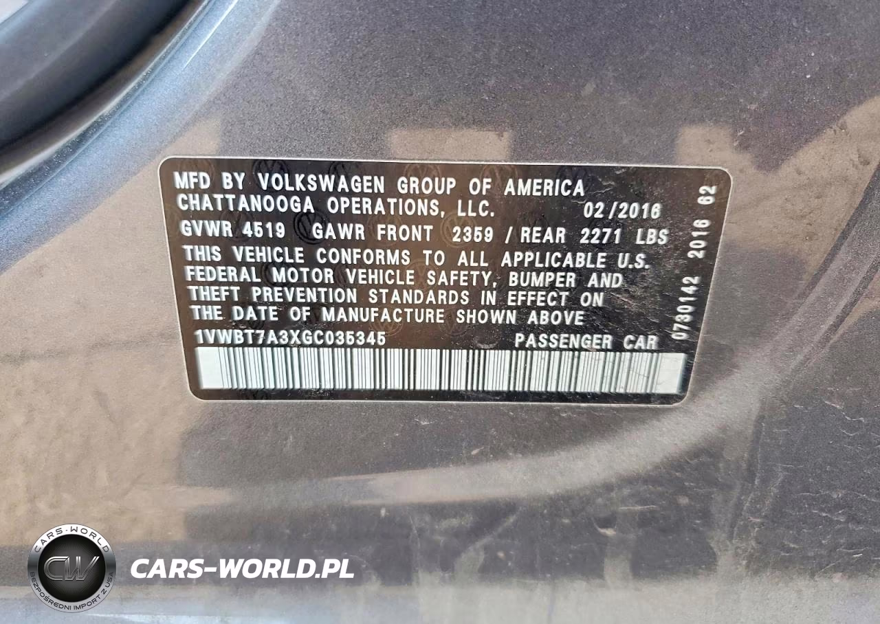 2016 Volkswagen Passat Se VIN:1VWBT7A3XGC035345 - 12
