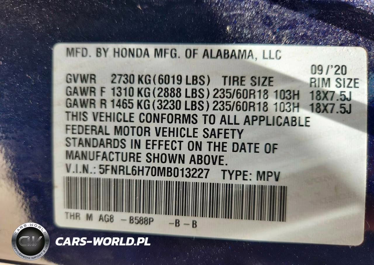 2021 Honda Odyssey Exl VIN:5FNRL6H70MB013227 - 13