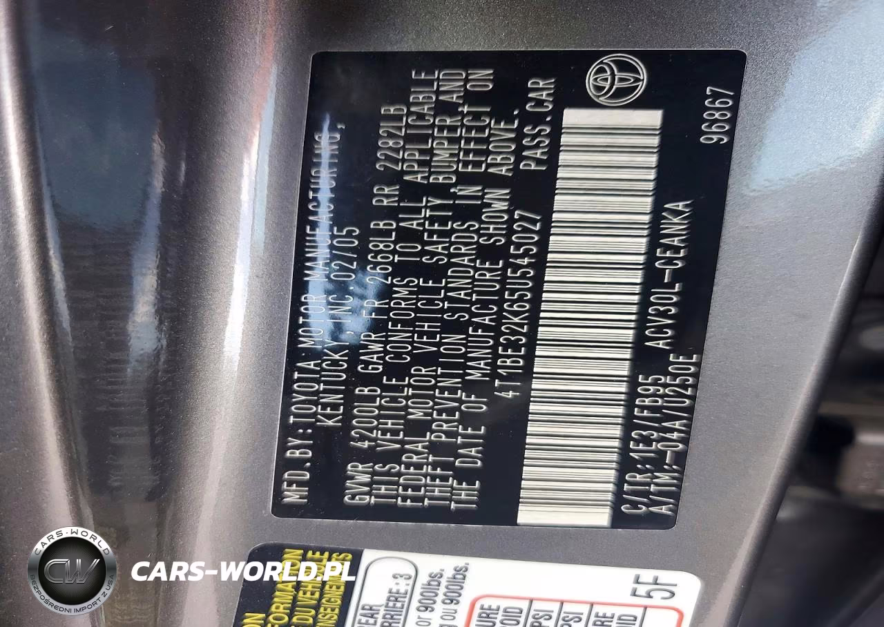 2005 Toyota Camry Le VIN:4T1BE32K65U545027 - 12