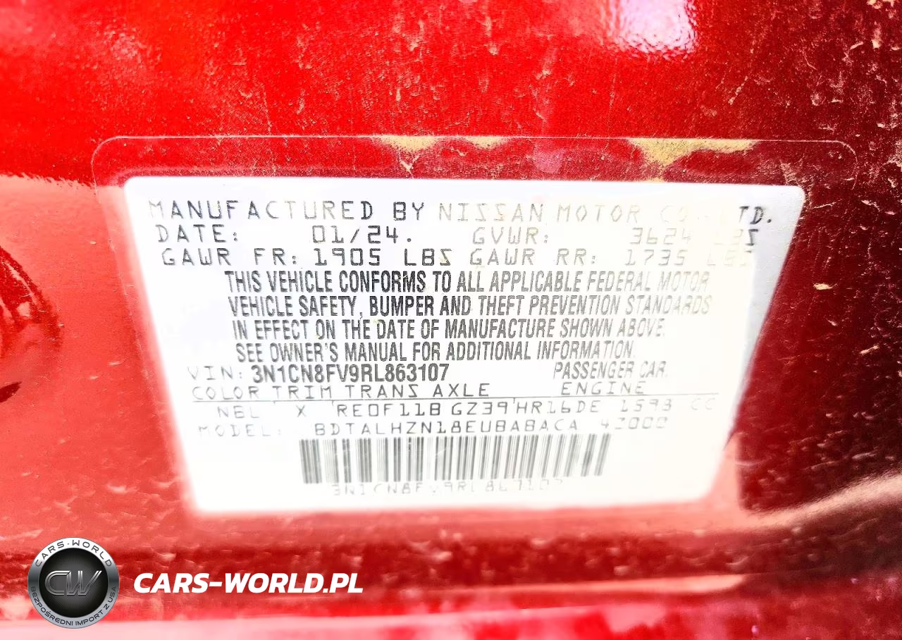 2024 Nissan Versa Sr VIN:3N1CN8FV9RL863107 - 12