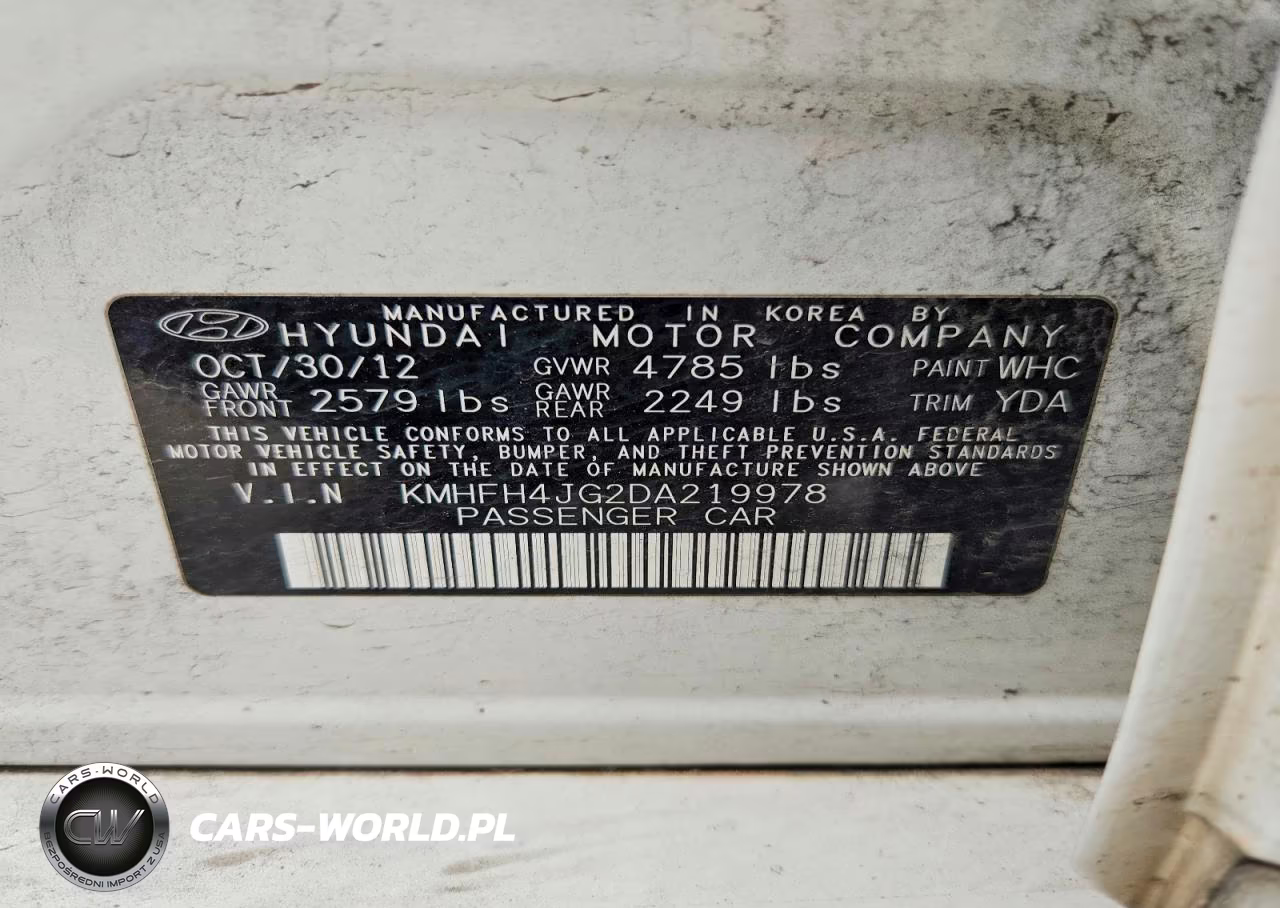 2013 Hyundai Azera Base VIN:KMHFH4JG2DA219978 - 13