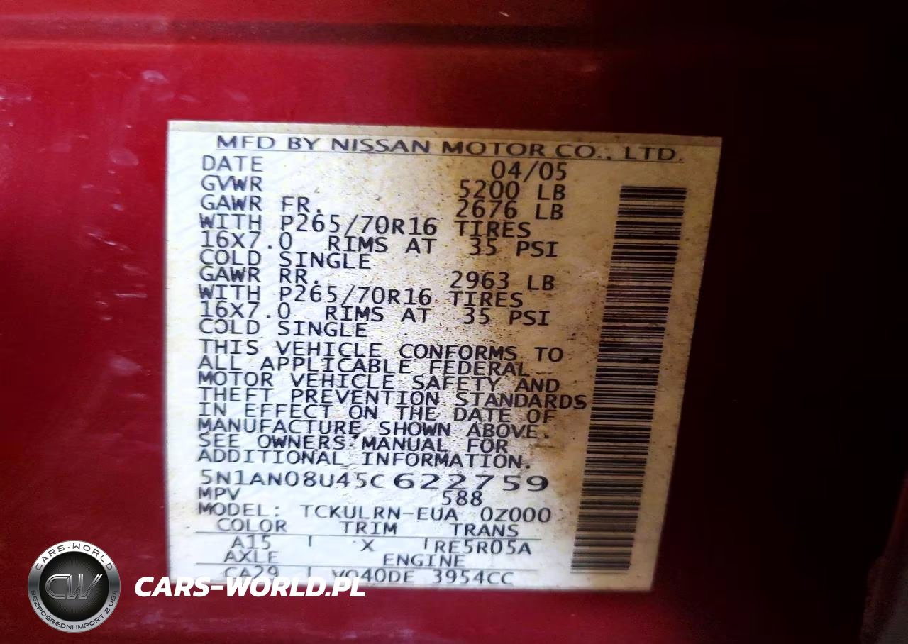 2005 Nissan Xterra S VIN:5N1AN08U45C622759 - 12