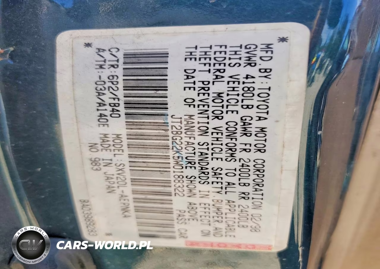 1998 Toyota Camry Le VIN:JT2BG22K5W0188322 - 13