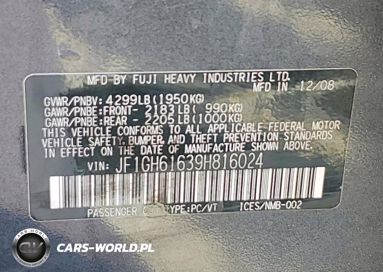 2009 Subaru Impreza 2.5I VIN:JF1GH61639H816024 - 12