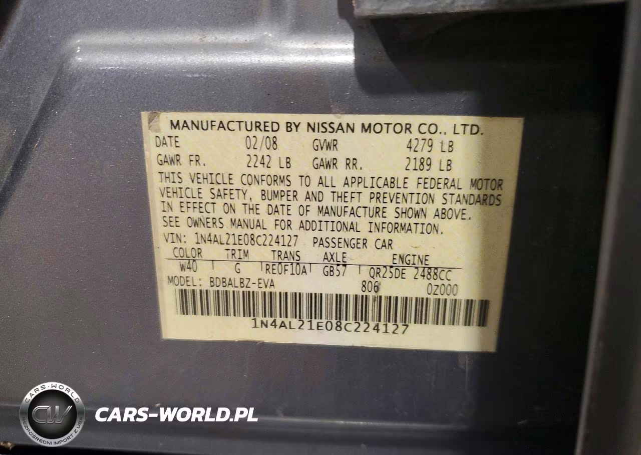 2008 Nissan Altima 2.5 VIN:1N4AL21E08C224127 - 13