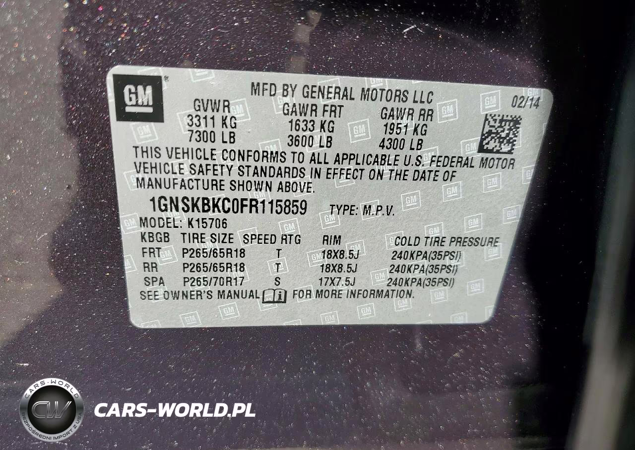 2015 Chevrolet Tahoe K1500 Lt VIN:1GNSKBKC0FR115859 - 13