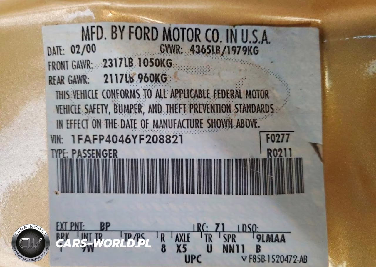 2000 Ford Mustang VIN:1FAFP4046YF208821 - 12