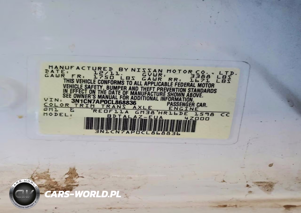 2012 Nissan Versa 1.6 S VIN:3N1CN7AP0CL868836 - 12