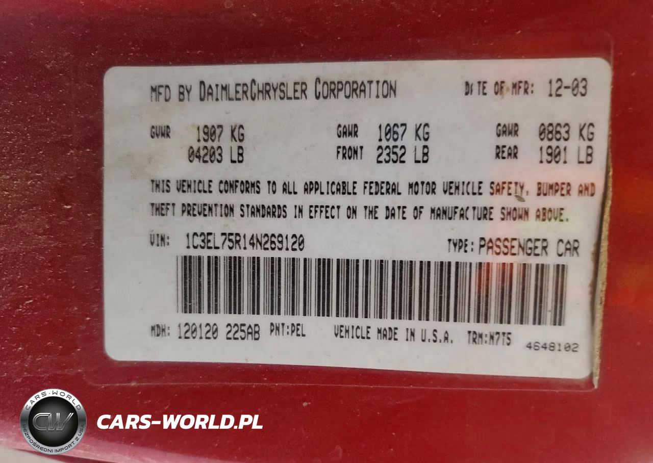 2004 Chrysler Sebring Gtc VIN:1C3EL75R14N269120 - 12