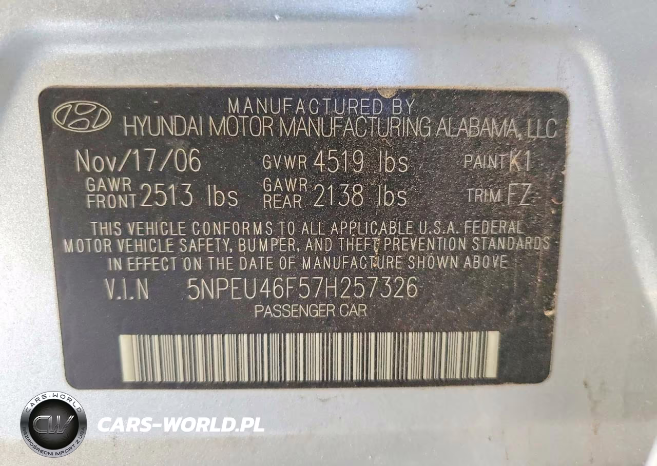 2007 Hyundai Sonata Se VIN:5NPEU46F57H257326 - 12