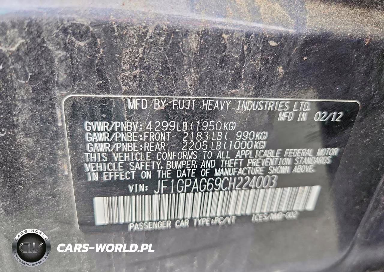 2012 Subaru Impreza Limited VIN:JF1GPAG69CH224003 - 12