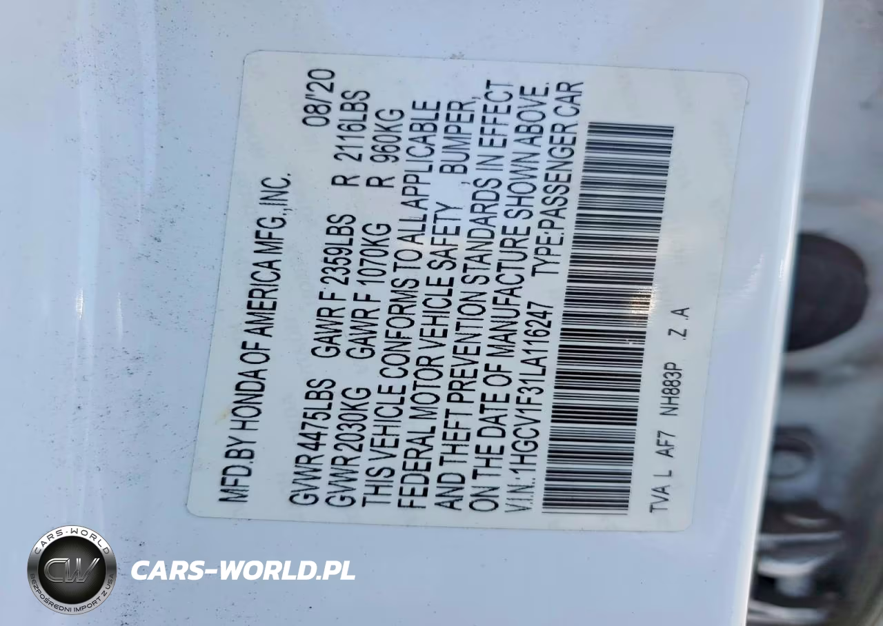 2020 Honda Accord Sport VIN:1HGCV1F31LA116247 - 12
