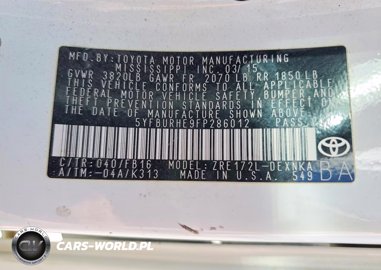 2015 Toyota Corolla Le VIN:5YFBURHE9FP286012 - 12