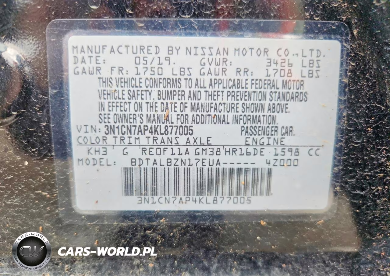 2019 Nissan Versa Sv VIN:3N1CN7AP4KL877005 - 13