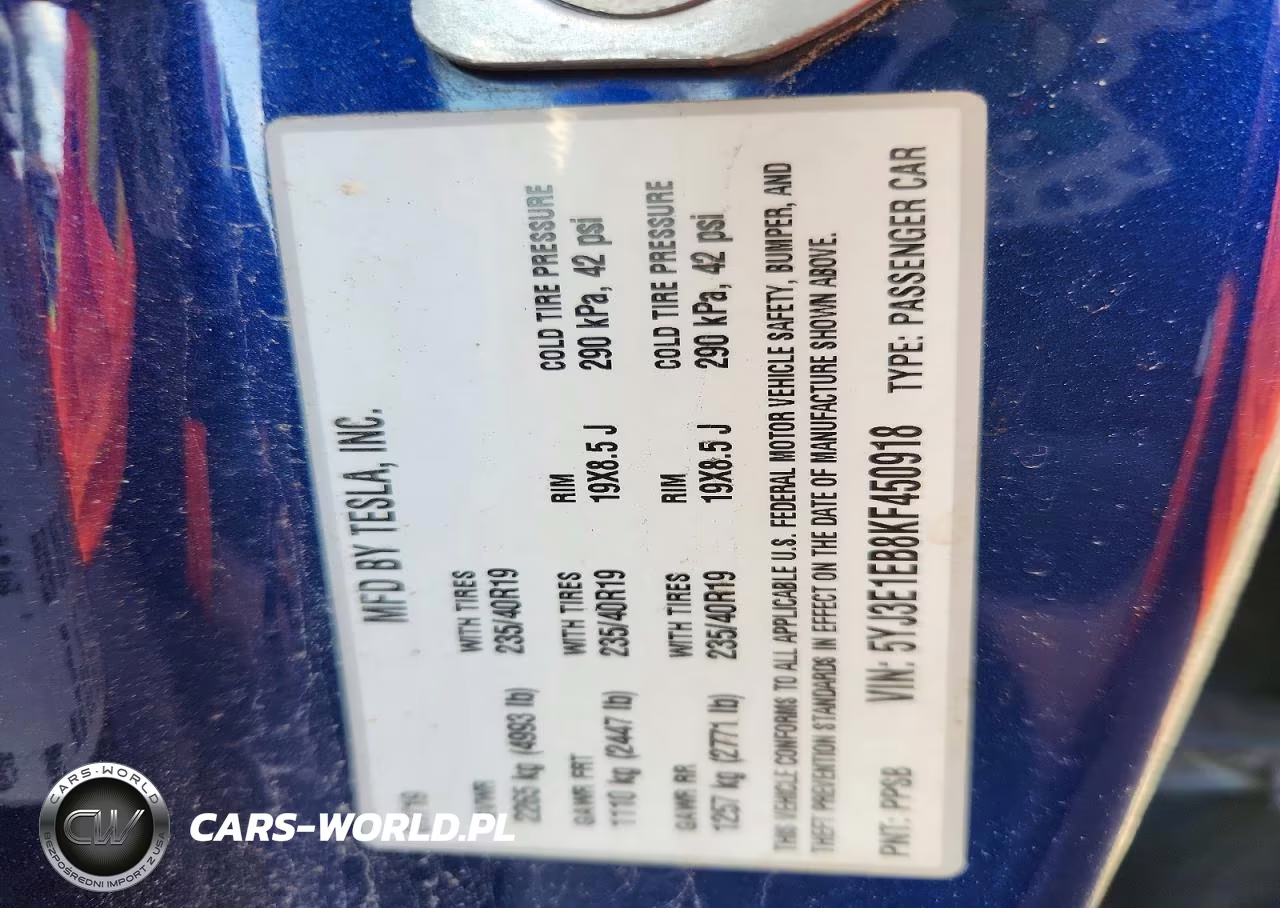2019 Tesla Model 3 VIN:5YJ3E1EB8KF450918 - 12