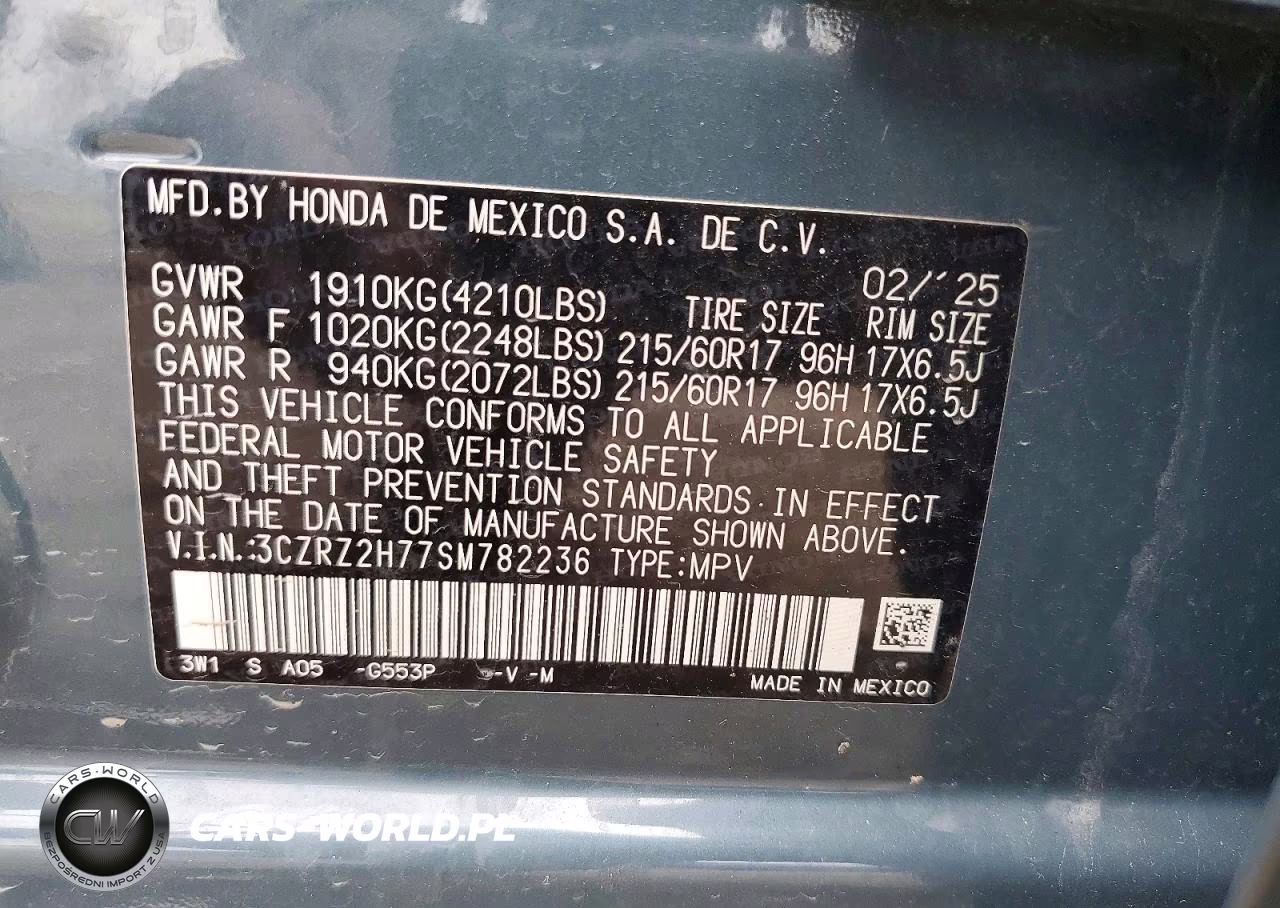 2025 Honda Hr-V Exl VIN:3CZRZ2H77SM782236 - 13