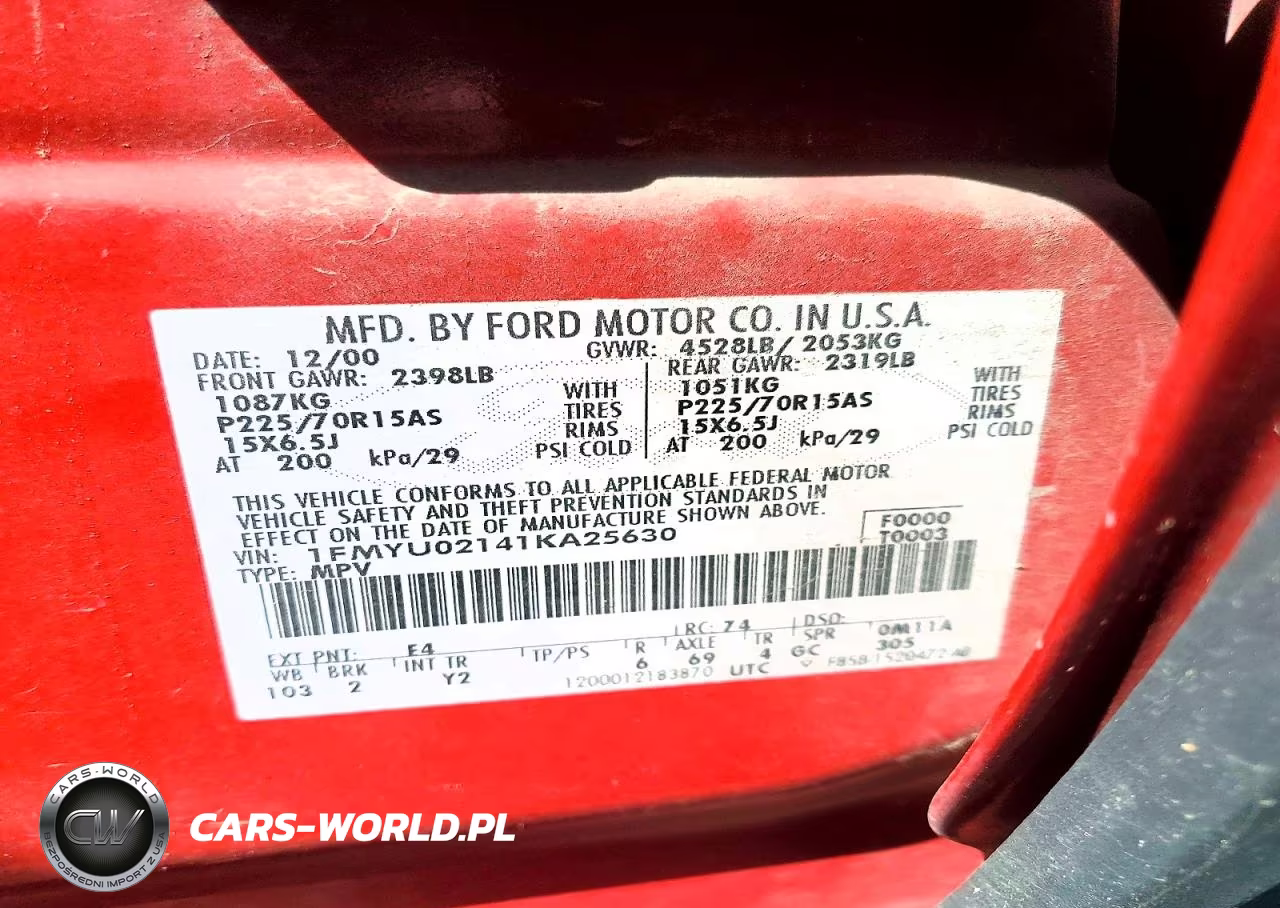 2001 Ford Escape Xls VIN:1FMYU02141KA25630 - 13
