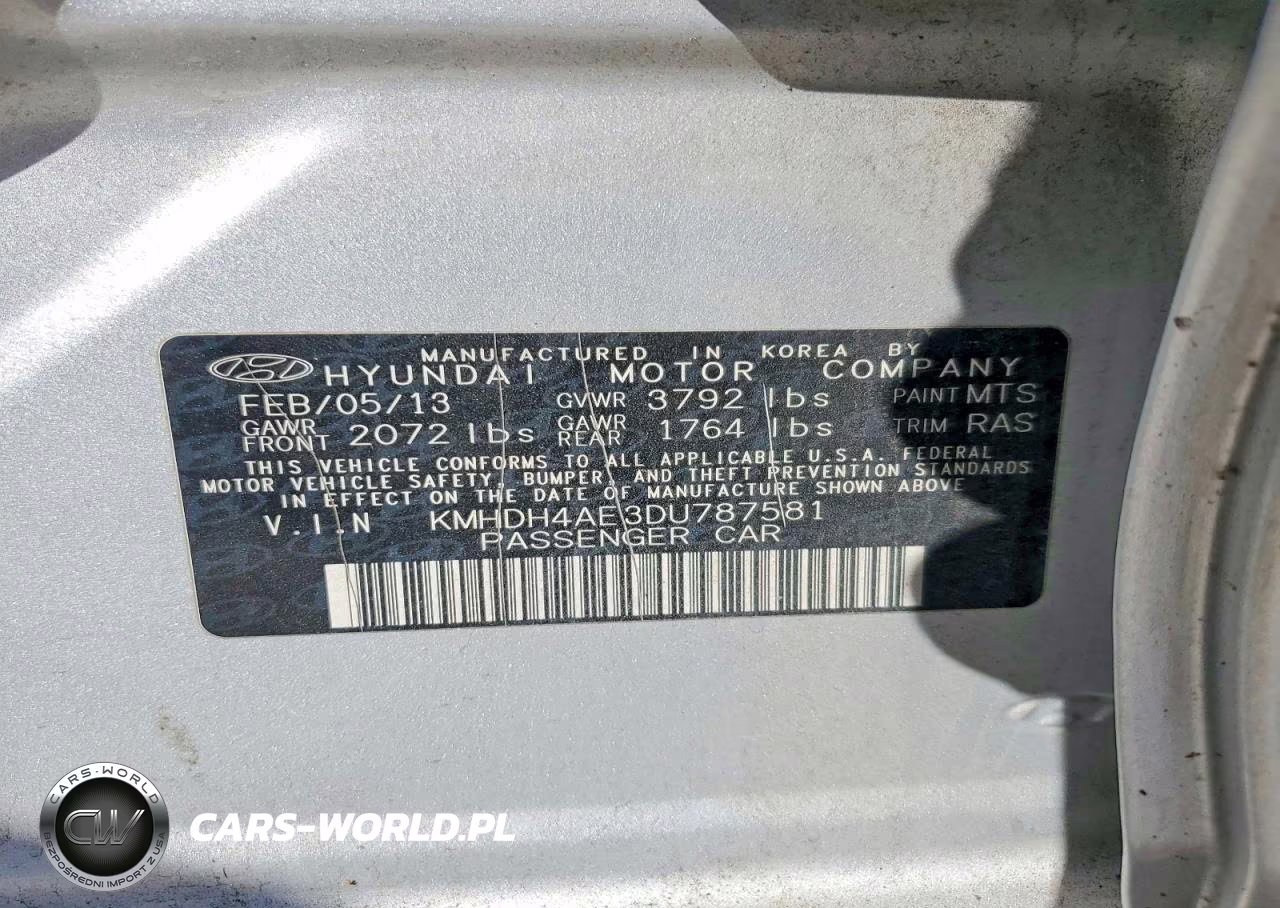 2013 Hyundai Elantra Gls VIN:KMHDH4AE3DU787581 - 13