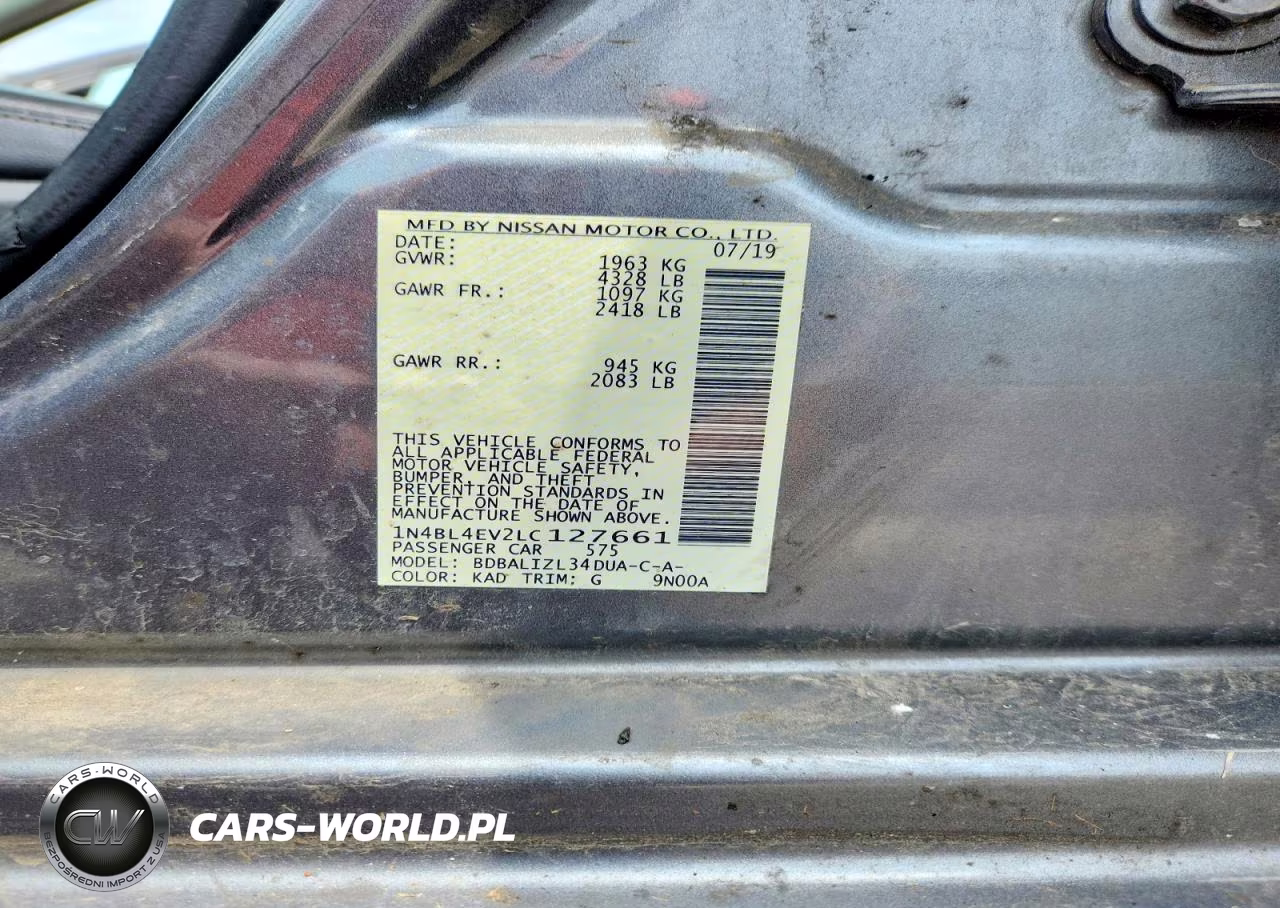 2020 Nissan Altima Sl VIN:1N4BL4EV2LC127661 - 13