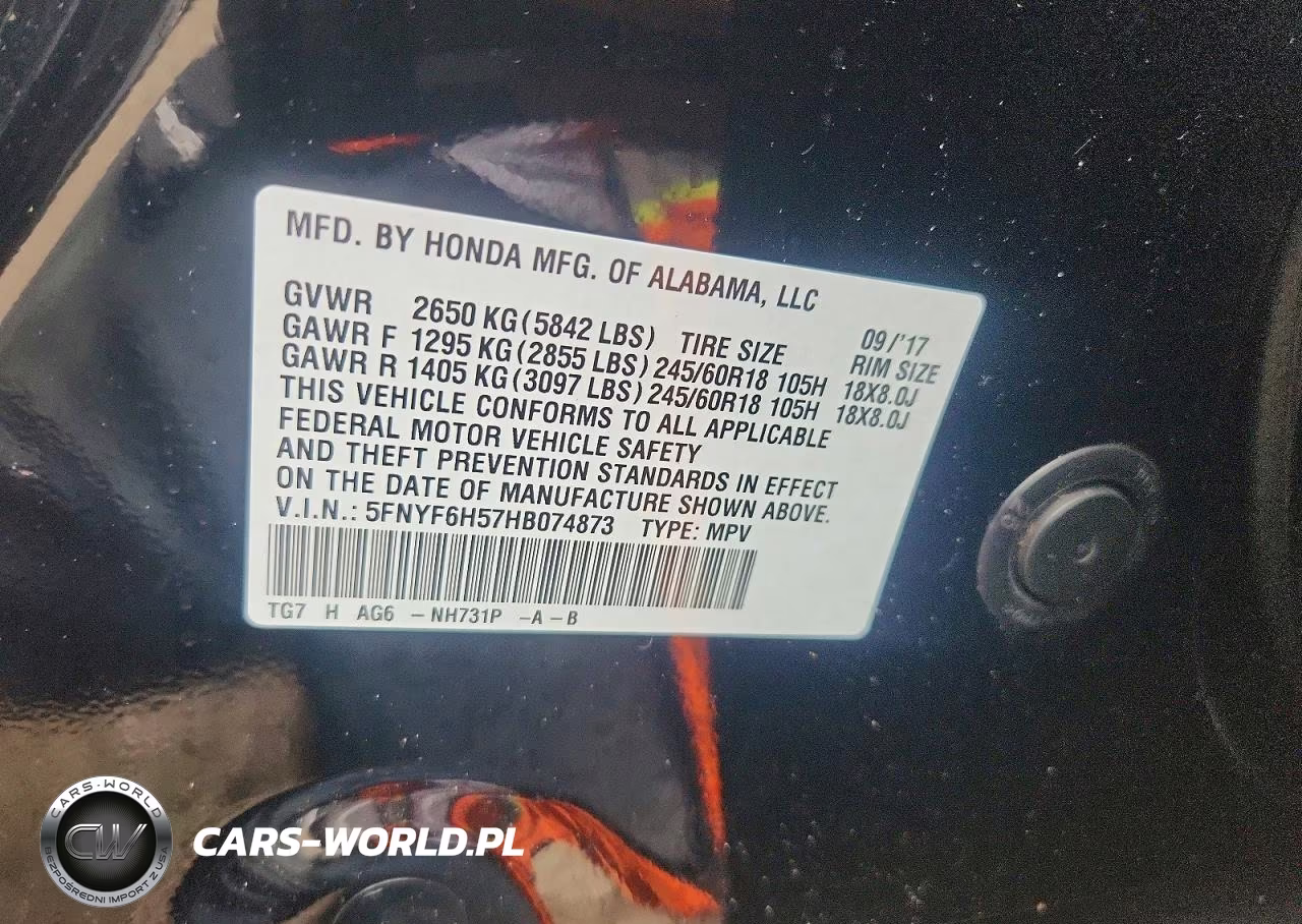 2017 Honda Pilot Exl VIN:5FNYF6H57HB074873 - 12