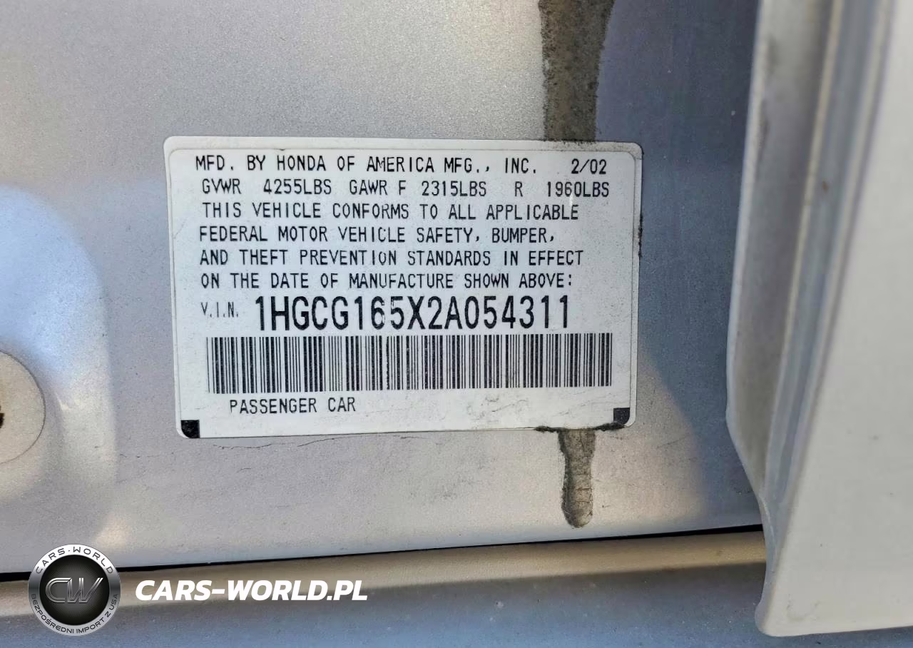 2002 Honda Accord Ex VIN:1HGCG165X2A054311 - 12