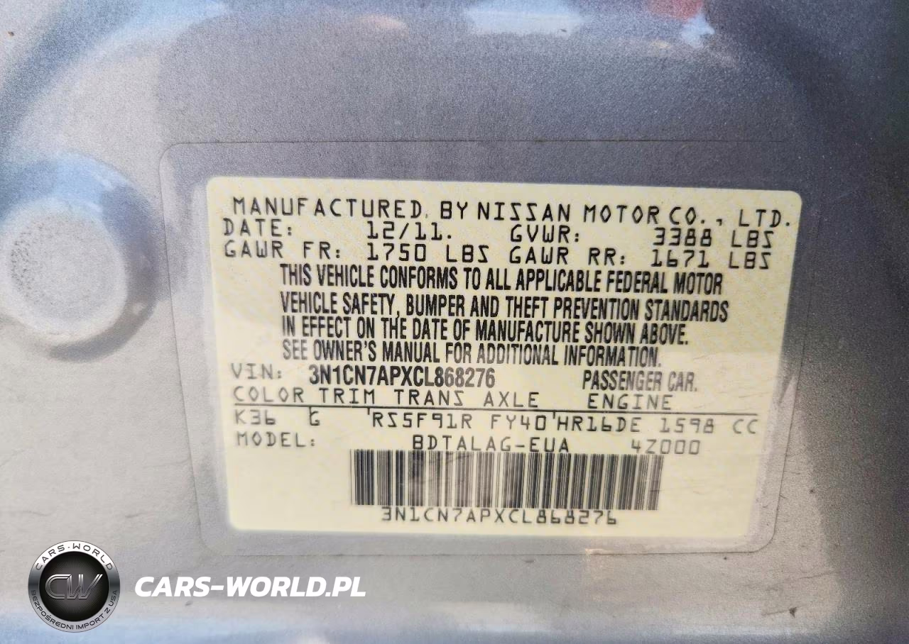 2012 Nissan Versa 1.6 S VIN:3N1CN7APXCL868276 - 12
