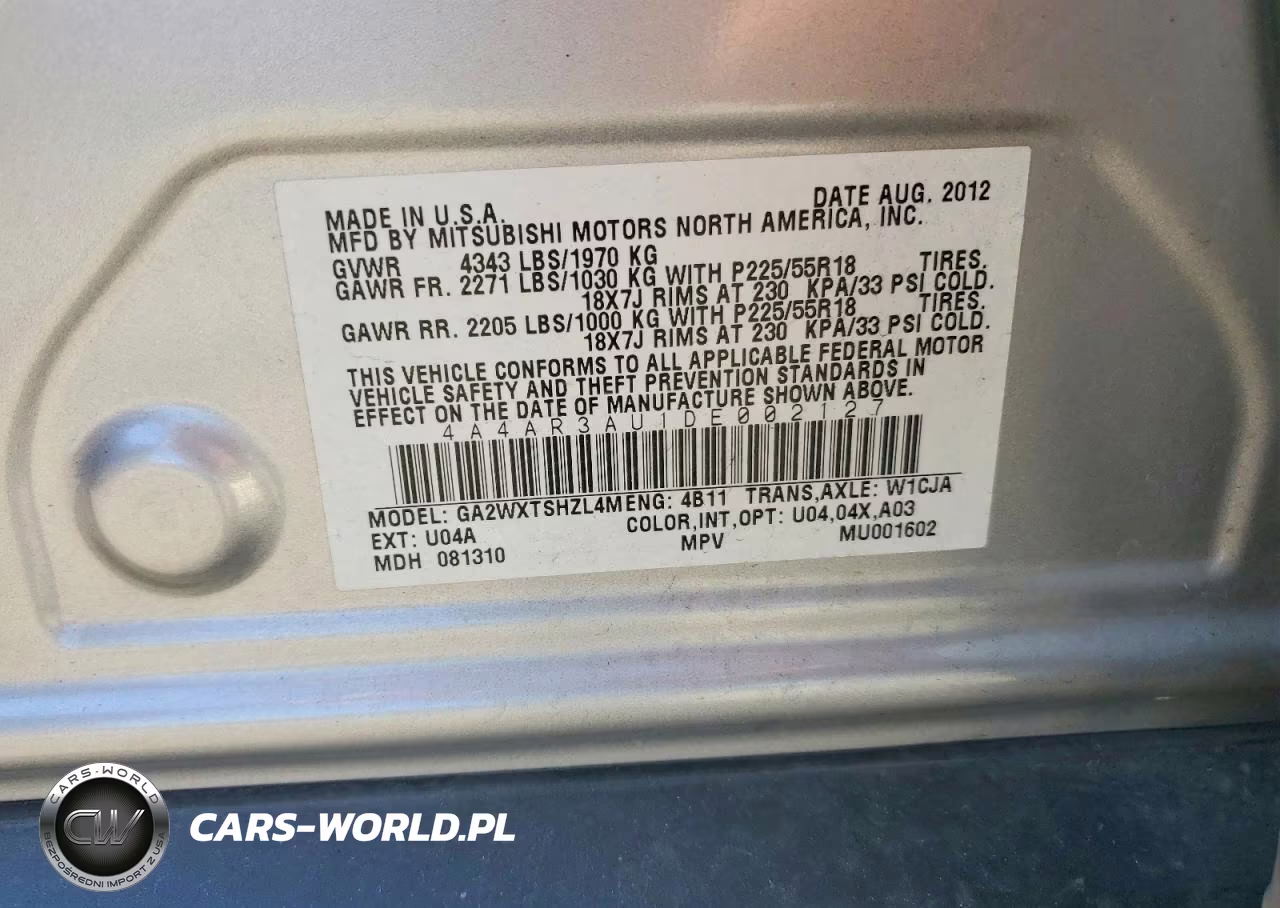 2013 Mitsubishi Outlander Sport Es VIN:4A4AR3AU1DE002127 - 12