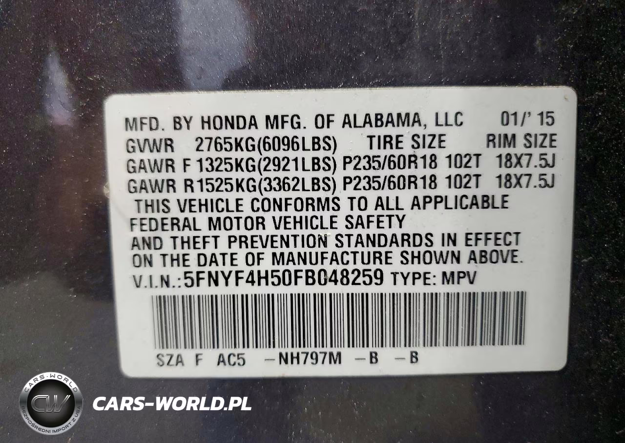 2015 Honda Pilot Exl VIN:5FNYF4H50FB048259 - 13