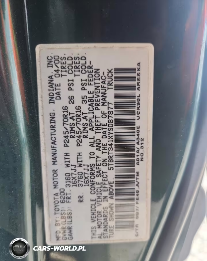2000 Toyota Tundra Sr5 VIN:5TBRT341XYS087877 - 12