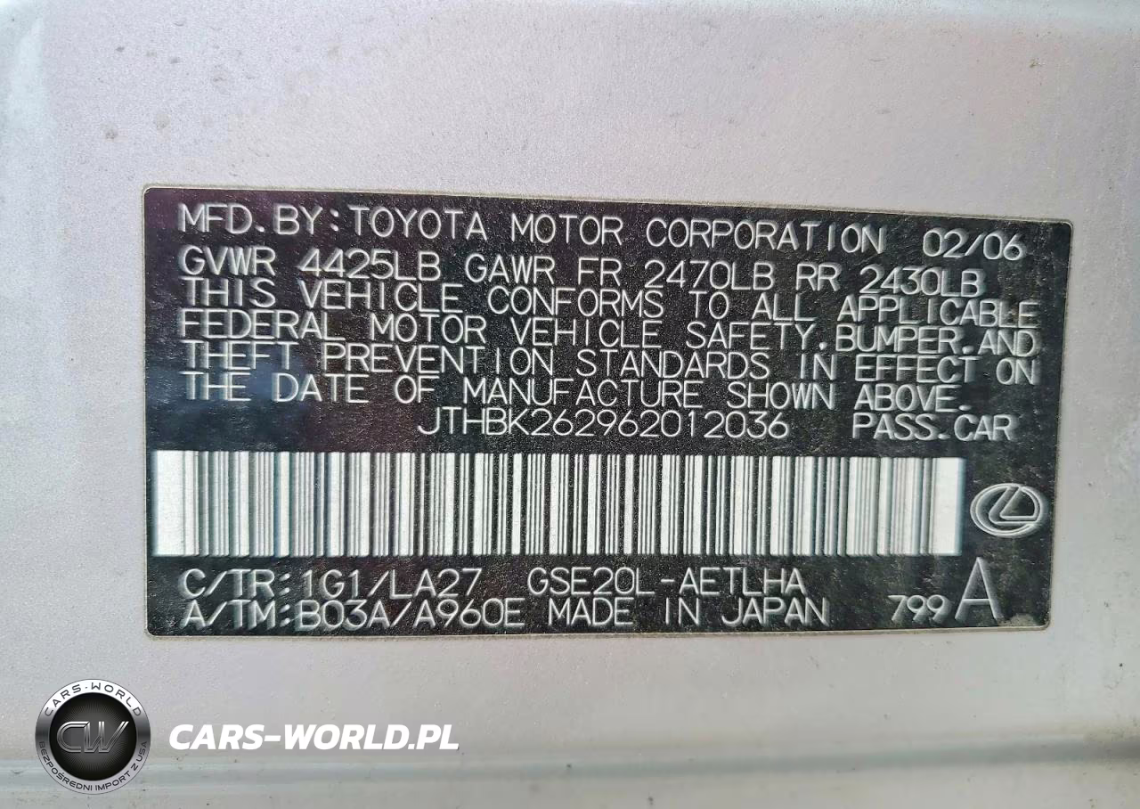 2006 Lexus Is 250 VIN:JTHBK262962012036 - 12