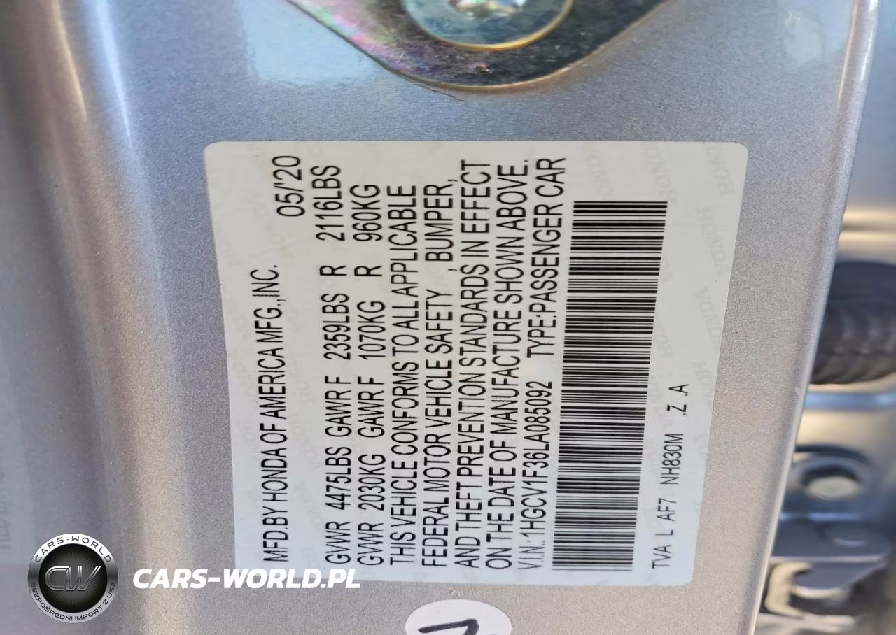 2020 Honda Accord Sport VIN:1HGCV1F36LA085092 - 12