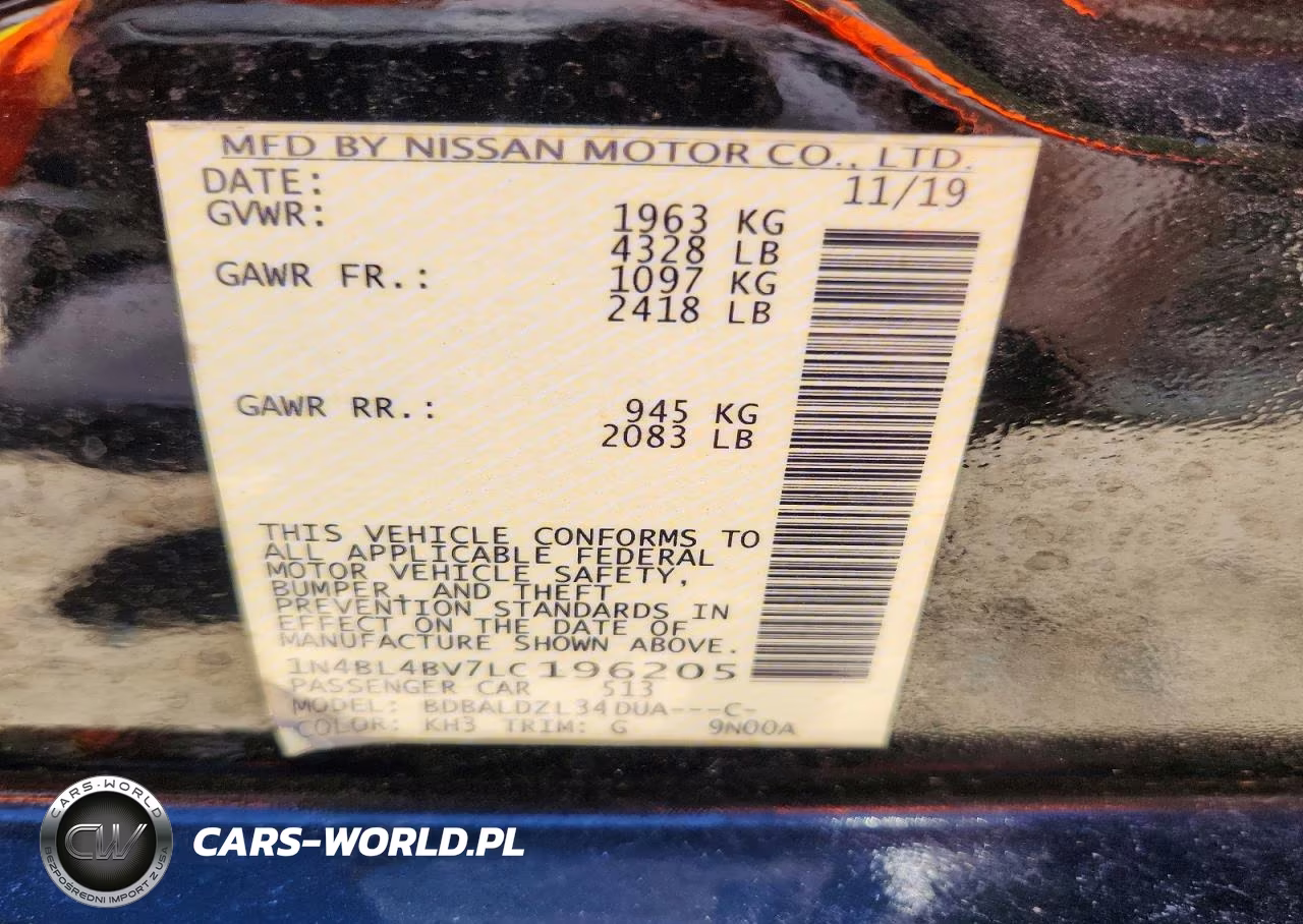 2020 Nissan Altima S VIN:1N4BL4BV7LC196205 - 13