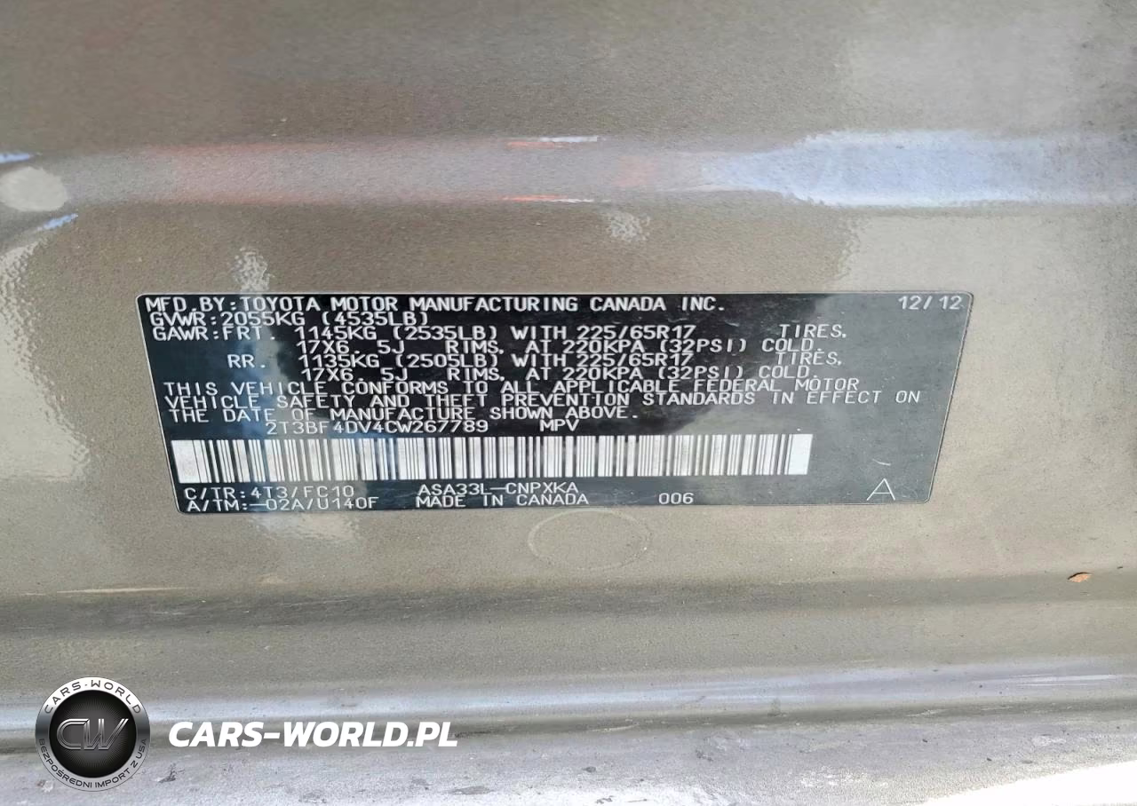 2012 Toyota Rav4 Base VIN:2T3BF4DV4CW267789 - 13