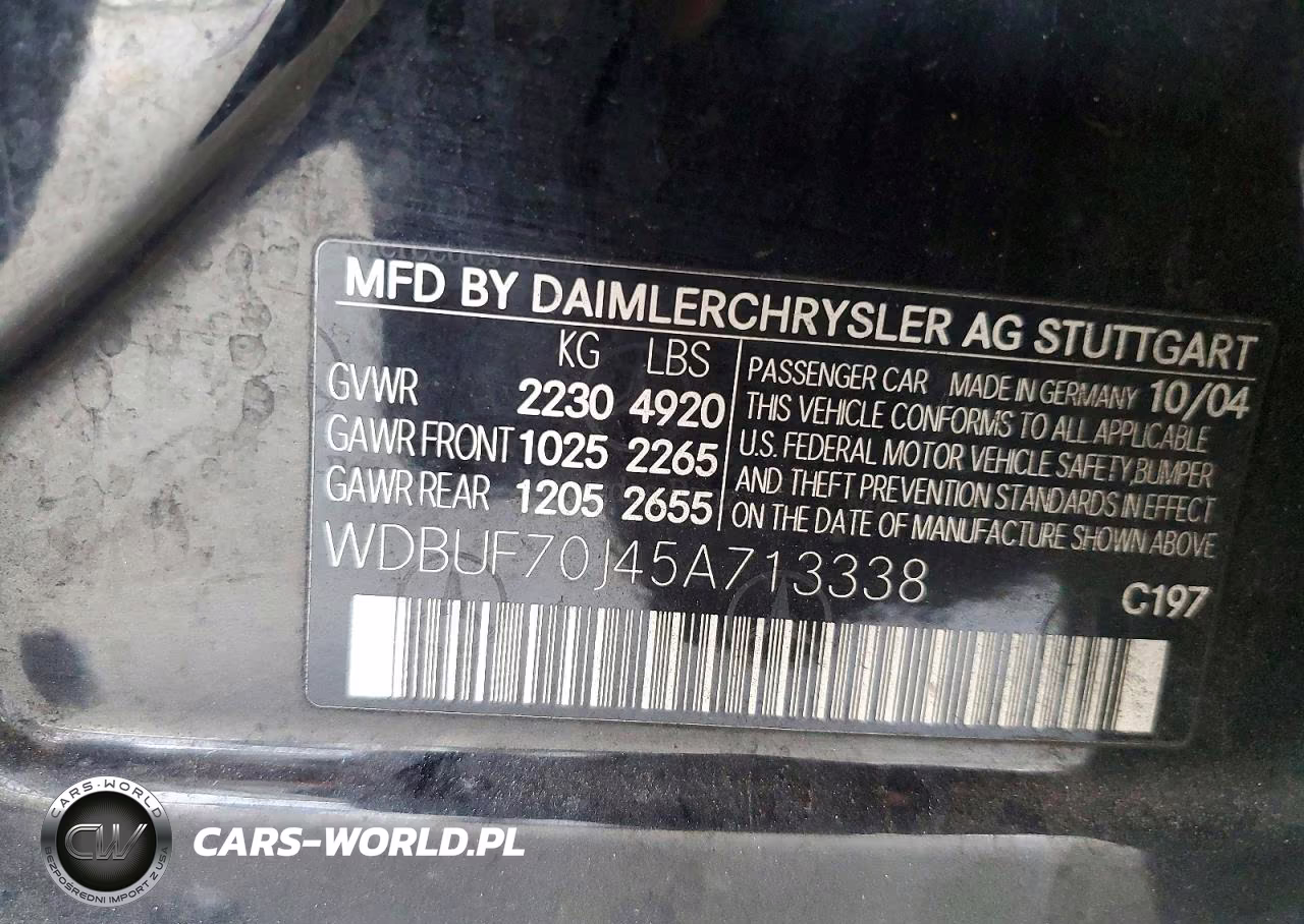 2005 Mercedes-Benz E 500 VIN:WDBUF70J45A713338 - 12