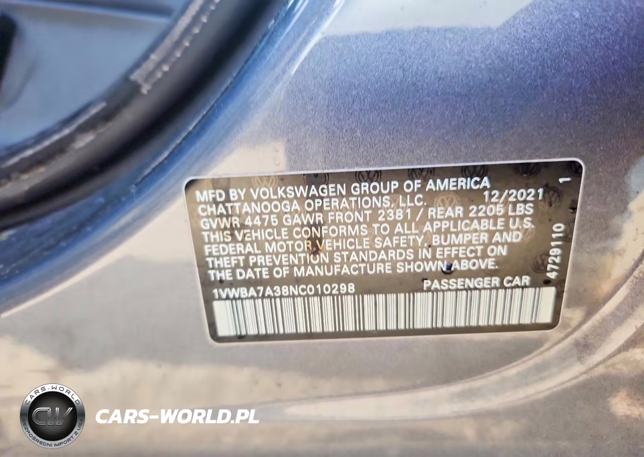 2022 Volkswagen Passat Limited Edition VIN:1VWBA7A38NC010298 - 12