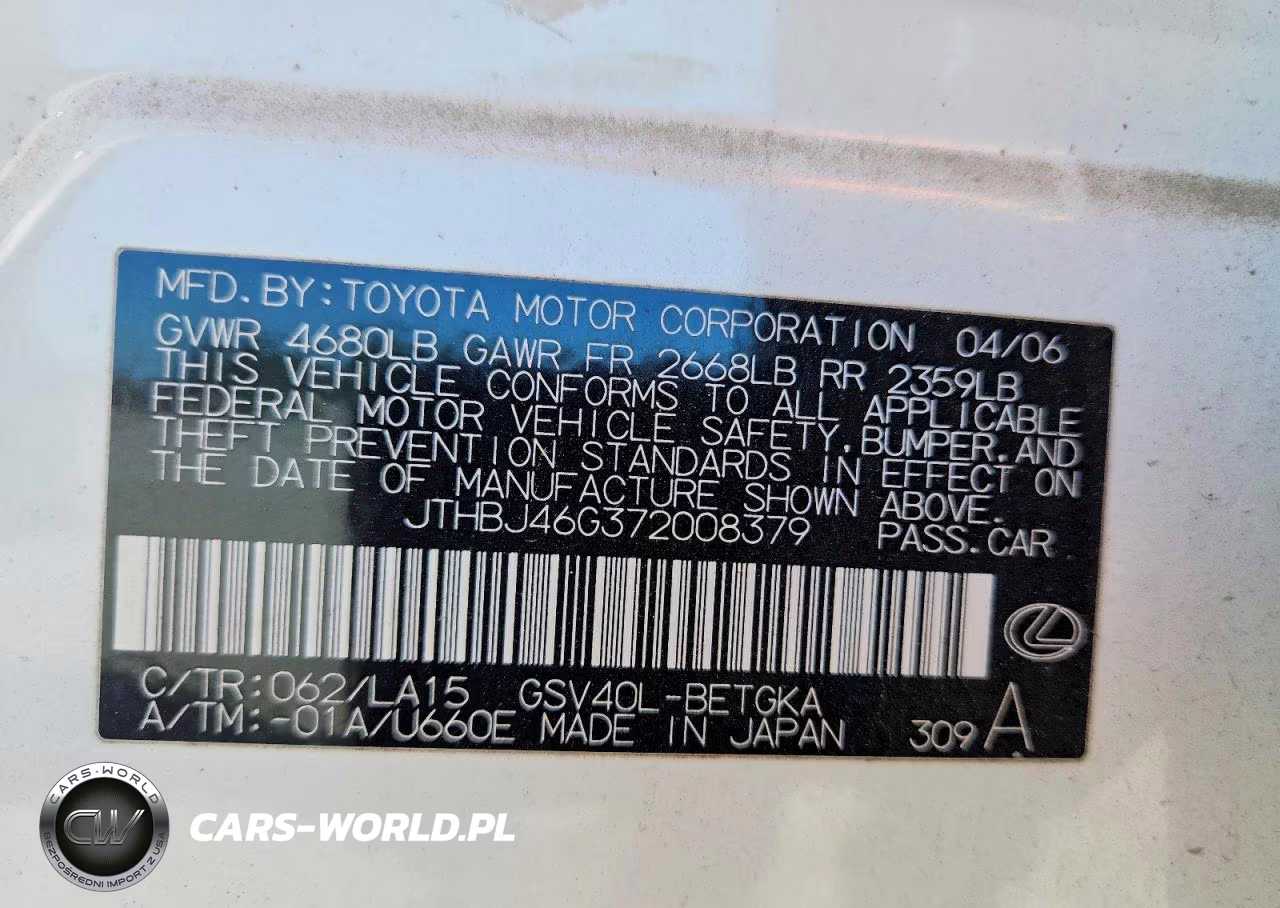 2007 Lexus Es 350 VIN:JTHBJ46G372008379 - 13