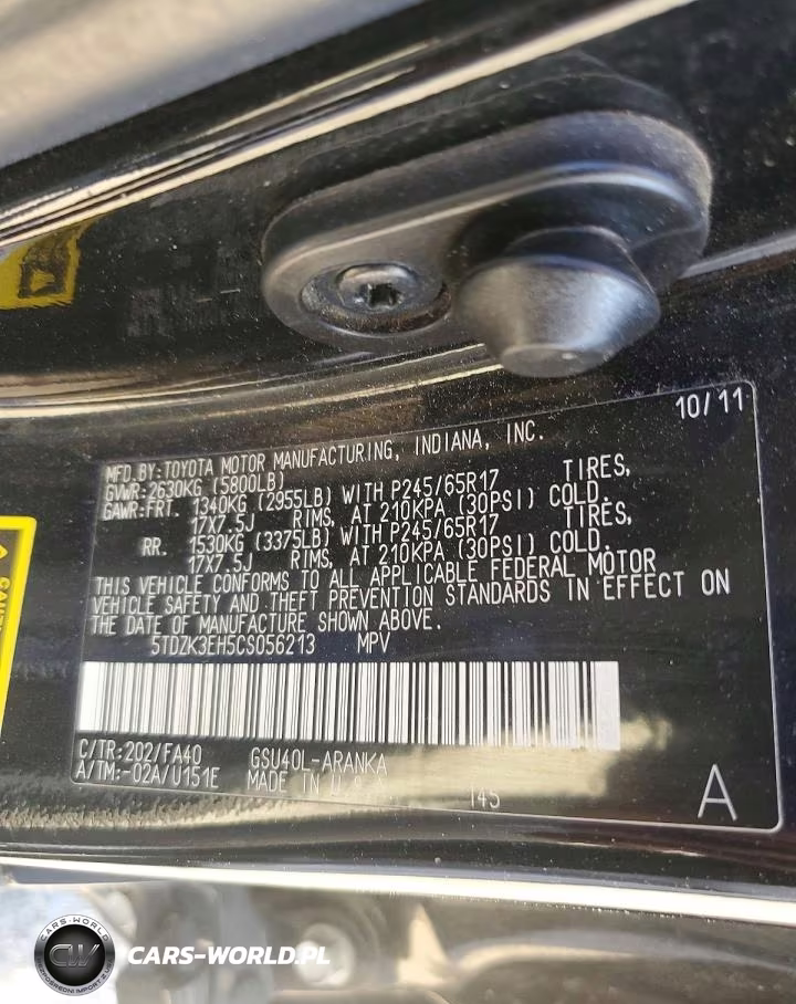 2012 Toyota Highlander Base VIN:5TDZK3EH5CS056213 - 12