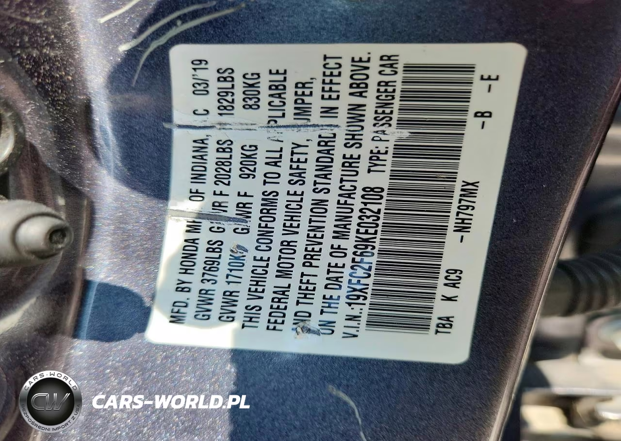 2019 Honda Civic Lx VIN:19XFC2F69KE032108 - 12