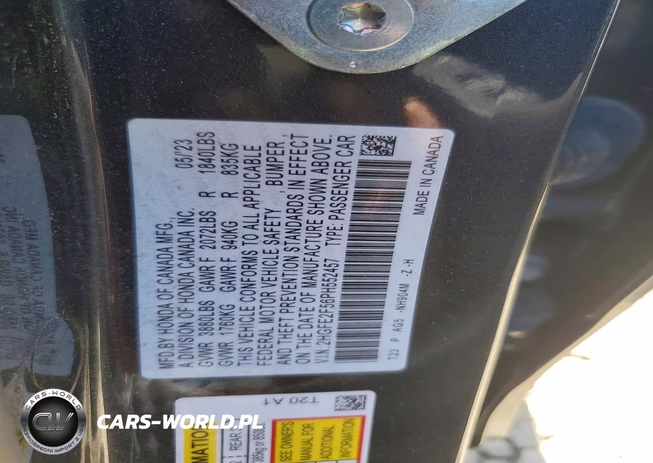 2023 Honda Civic Sport VIN:2HGFE2F56PH552457 - 13
