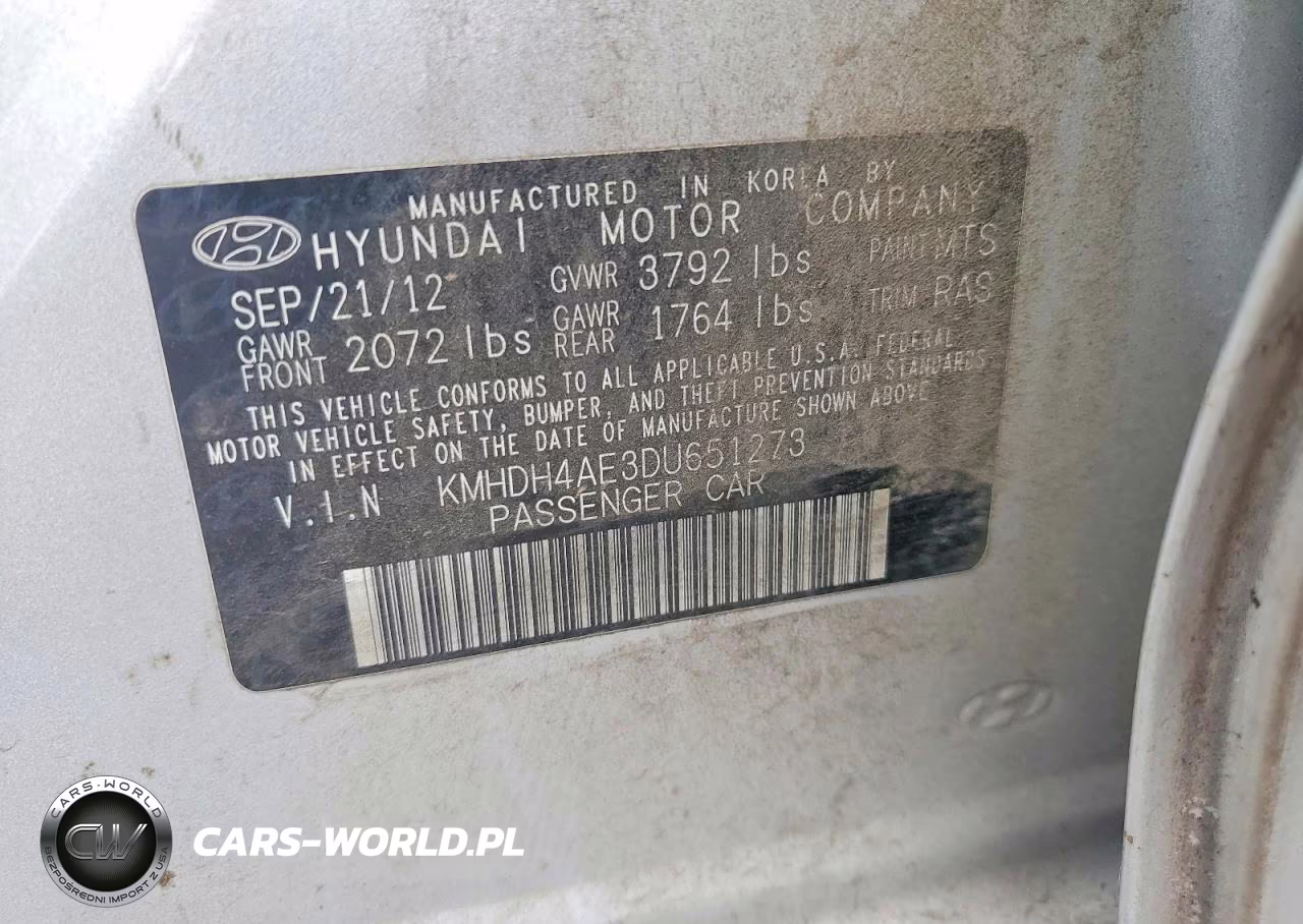 2013 Hyundai Elantra Gls VIN:KMHDH4AE3DU651273 - 12